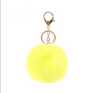 🆕Faux Rabbit Fur Pom Key Chain- Neon Yellow